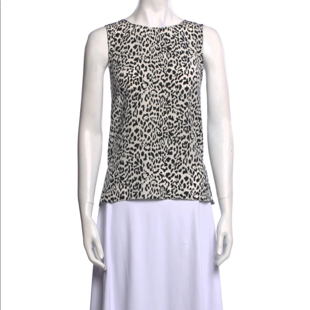 Parker Black and White Silk Animal Print sleeveless blouse SZ SM
